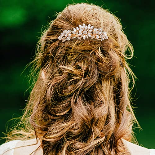 Hapibuy Crystal Wedding Hair Comb Bridal Hair Comb with Pearl Wedding Headpiece for party wear Golden Hair Accessory - color: Gold