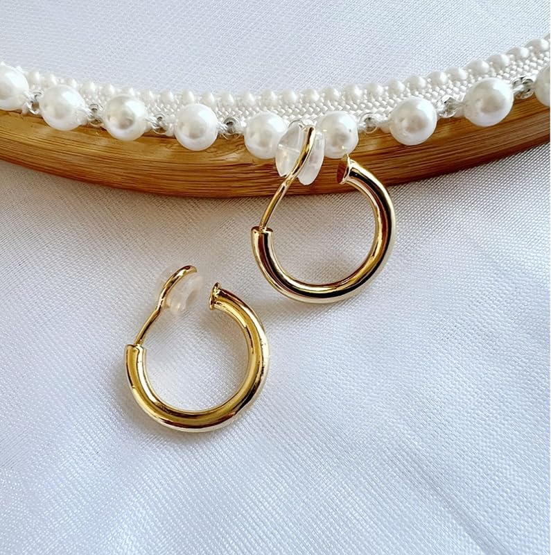 Gold Hoop Earrings for Women Clip On Earrings Dainty Gold Huggie Hoop Earrings for Women Small Trendy Jewelry Gift Non Tarnish - color: Style1-Gold