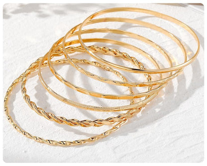 6-Piece Multi Layer Bangle Set,Gold Stackable Bracelets for Women - Non-Tarnish Simple Fashion Boho Jewelry for Daily & Party Wear