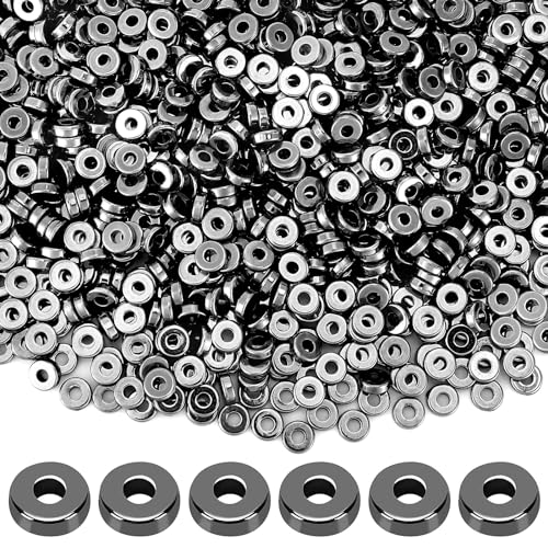 DECYOOL 1500pcs 6mm Black Flat Round Spacer Beads for Jewelry Making | for DIY Necklace Bracelet Earrings, 2mm Hole Easy Threading,Flat Round Disc Loose Spacer Bead - color: Gun Black