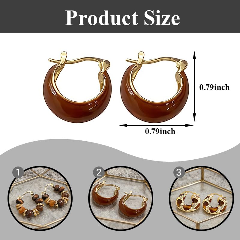3 Pairs Amber Jewelry Boho Brown Earrings for Women Chunky Amber Earrings | Boho Brown Earrings Chunky Amber Earrings Vintage Resin Beaded Loop Earring, Boho Accessories Vintage Jewelry Gifts ﻿