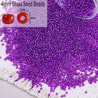 2000pcs Glass Seed Beads Bulk, 4mm 6/0 Mini Pony Spacer Small Individual Color Seed Beads for DIY Bracelet Necklaces Wrist Jewelry Making, Frosted Silver Purple - color: Frosted Silver Purple