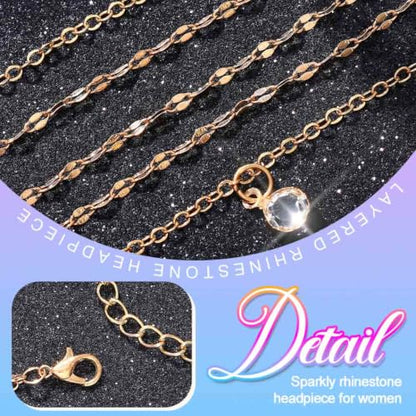 BARTOSI Rhinestone Head Chain Gold Wedding Headpiece Accessories for Women | Boho Crystal Head Chain Gold Forehead Layered Headband Prom Bridal Hair Jewelry - color: B-Gold