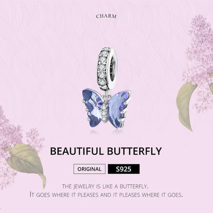 Hummingbird Charms For Bracelets 925 Sterling Silver Animal Dangle & Beads Butterfly Cat Beads Charms For Women Jewelry Gift - color: blue butterfly