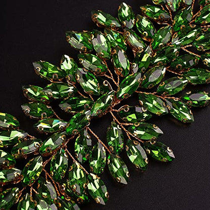 JWICOS Bridal Headband Crystal Hair Vine Wedding Headpiece for Bride and Girls (Green) - color: Green