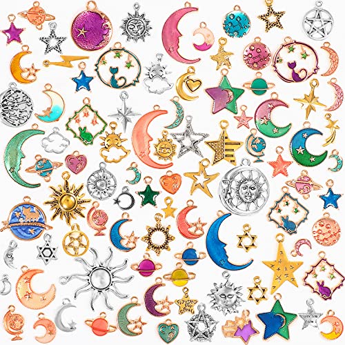 SANNIX 120Pcs Mixed Sun Star Moon Charms Jewelry Making Gold Enamel | Charm Pendants for DIY Necklace Bracelet Making Supplies - style: Sun Star Moon