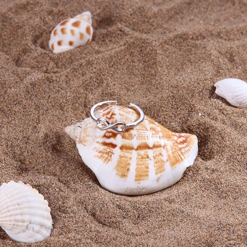 MILACOLATO Toe Rings for Women 925 Sterling Silver Adjustable Toe Ring | Adjustable Open Band Toe Rings, Hypoallergenic Ring for Sensitive Skin, Non Tarnished Waterproof Summer Beach Foot Jewelry - color: Infinity