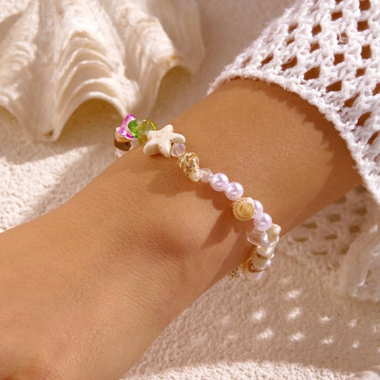 Handmade Natural Shell Starfish Beads Bracelets with a Wish Card Bohemia Sweet Seashell Conch Pearl Charm Bracelets for Women Boho Sea Themed Summer Beach Surfer Vacation Jewelry Gifts - style: StyleI