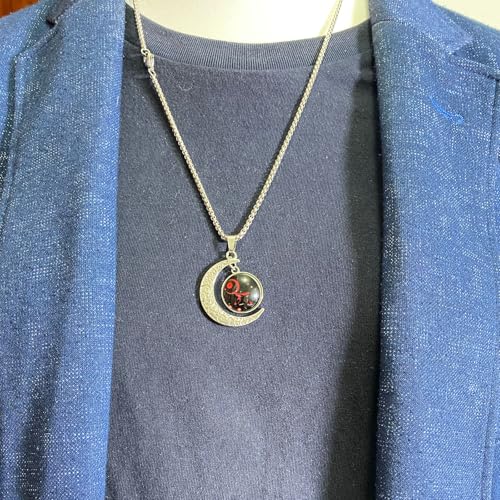 Stainless Steel Mens Necklace 12 Zodiac Moon Galaxy Pendant Necklace,22.8 Inch Stainless Steel Chain, 1.13 Inch Aries/Pisces Celestial Crescent Moon Star Sign Charm Jewelry - style: Cancer（6.22-7.22）