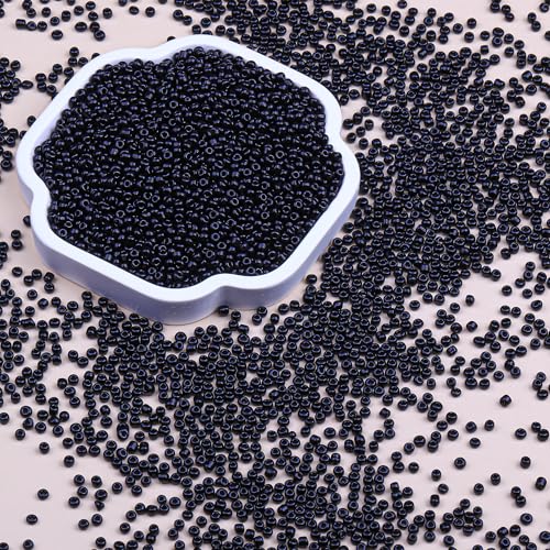 2mm Glass Seed Beads Bulk, Black 12/0 Tiny Round Seed Bead, Small Mini Pony Craft Beads for Bracelet Necklace Wrist Jewelry Making Beading Weaving DIY Crafts Supplies - color: Black