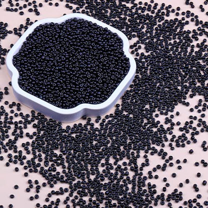 2mm Glass Seed Beads Bulk, Black 12/0 Tiny Round Seed Bead, Small Mini Pony Craft Beads for Bracelet Necklace Wrist Jewelry Making Beading Weaving DIY Crafts Supplies - color: Black