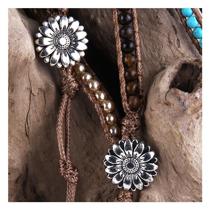 Women Wrap Bracelet Boho Natural Jasper Crystal Stone Beads Strand Bracelets - color: Style 07-Gray