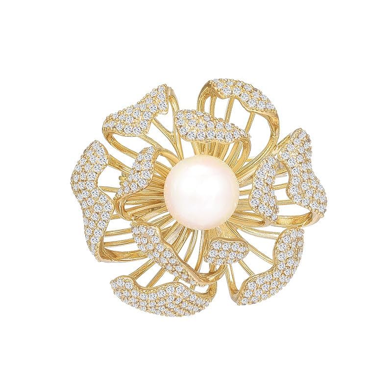 Brooches and Pins for Women Elegant Flower Pearl Brooches Costume Broches Jewelry Lady Christmas Pin for Women - style: Lotus