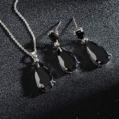 Wedding Jewelry Set for Bridesmaids - Sterling Silver Teardrop CZ Crystal Cubic Zirconia Rhinestone Diamond Bridal Necklace Earrings Set for Bride Mother of Bride Party Prom Birthstone Costume Jewelry - color: Dec-Black Zircon