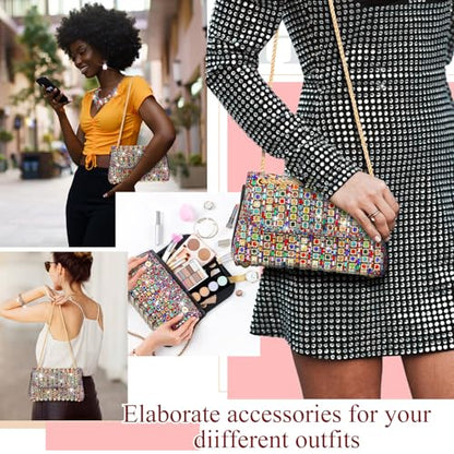 Quelay 4 Pcs Purse Rhinestone Jewelry Set Women | Wedding Bridal Prom Jewelry Sparkly Clutch Handbag with Necklace Bracelet Dangle Earrings Shiny Costume Kit - color: Multicolor, style: Classic