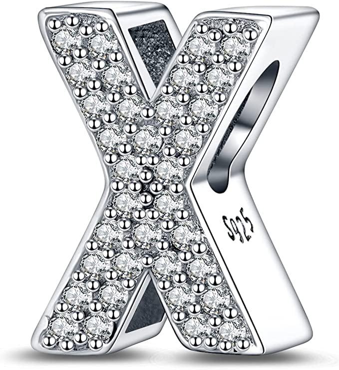 A-Z Alphabet Letter Name Initial Tag Personalized Monogram Surname Birthday Bead Pendant 925 Sterling Silver Dangle Compatible With Pandora Moments Charm Bracelet - style: X Letter Initial Name Alphabet