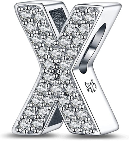 A-Z Alphabet Letter Name Initial Tag Personalized Monogram Surname Birthday Bead Pendant 925 Sterling Silver Dangle Compatible With Pandora Moments Charm Bracelet - style: X Letter Initial Name Alphabet