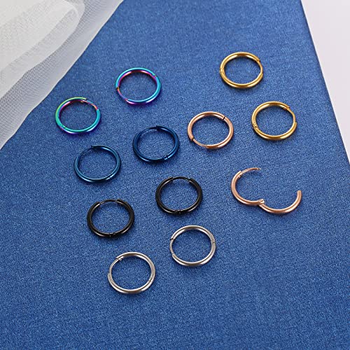 316L Surgical Stainless Steel Small Hoop Earrings 8mm 10mm 12mm 14mm Hypoallergenic Huggie Hoop Earrings Helix Lobes Hinged Sleeper Earrings Cartilage Piercings - color: D: Diameter 14mm (6 Color),6 Pairs