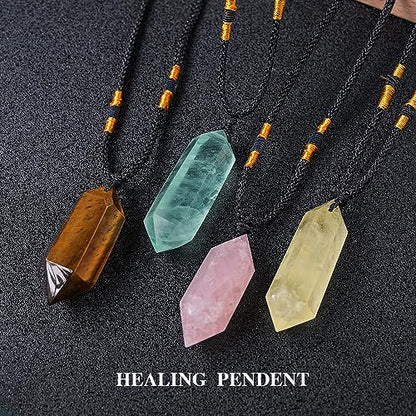 Runyangshi Citrine Healing Crystal Pendants, Double Pointed Natural Crystal Quartz Necklace 6 Faceted Chakra Crystal Wand Stone - color: Citrine