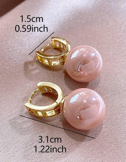 Pink Faux Pearl Drop Hoop Earrings for Women, Elegant High-End Cubic Zirconia Accent Dangle Earrings, Trendy Daily & Party Jewelry - color: Pink, size: Medium