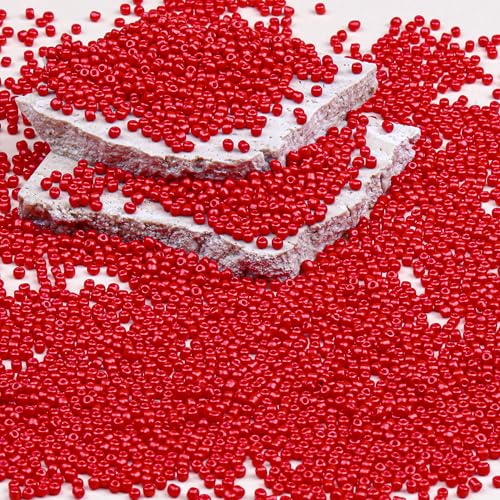 Legefo 4mm Glass Seed Beads Bulk, Bright Red 6/0 Small Mini Pony Seed Beads, Tiny Round Craft Bead for Bracelet Necklace Wrist Jewelry Making Beading Weaving DIY Crafts Supplies, 1000pcs - color: Bright Red