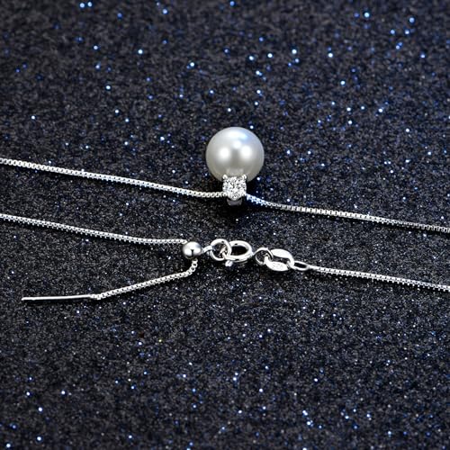 NUZON Sunburst Heart / 2-Tone Interlocking/CZ Evil Eye/Single Pearl/Love Heart Pendant Necklace for Women 14K Gold Chain Necklace Chunky Statement Jewelry - color: Pearl & Solitaire - Silver