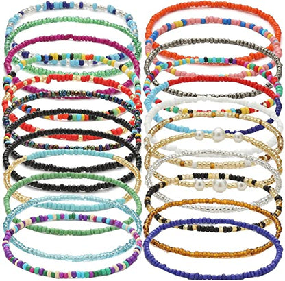 2Pc Anklet Boho Bead Elastic Beach Fashion Accessory Tool,Color-R