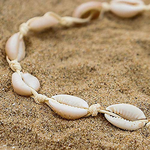 Starain 2Pcs Shell Necklace Anklet for Women Handmade Adjustable Puka Beach Shell Necklace Set - color: A-White