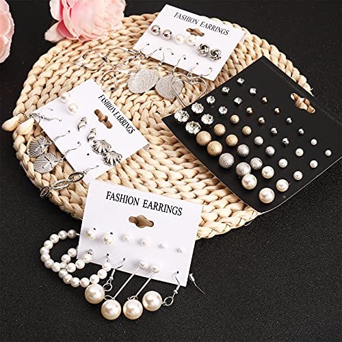 NEWITIN 69 Pieces Gold Jewelry Set for Women Fashion Costume Jewelry Gold Plated Necklace Bracelet Earrings Set for Women - color: Silver Earrings Set
