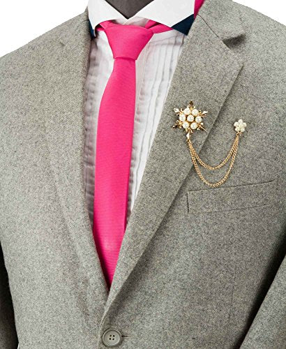 Knighthood Brooch Chain Pearl Star and Flower with Hanging Chain Brooch Lapel Pin Wedding Suit Coat for Women Men's Accessories