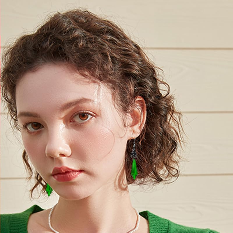 ONLYJUMP Gothic Vampire Bat Earrings Necklace Set for Women Vintage Goth Dark Bat Earrings Blood Pendant Necklaces Mystic Witch Halloween Costume Jewelry Gifts - style: Green\