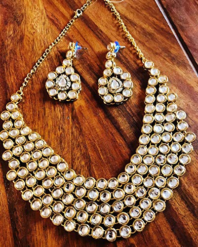 Touchstone Indian Bollywood Traditional Craftsmanship Mughal Designer Jewelry Wedding Necklace Set in Antique Gold Or White Tone for Women. - style: D076 Gold
