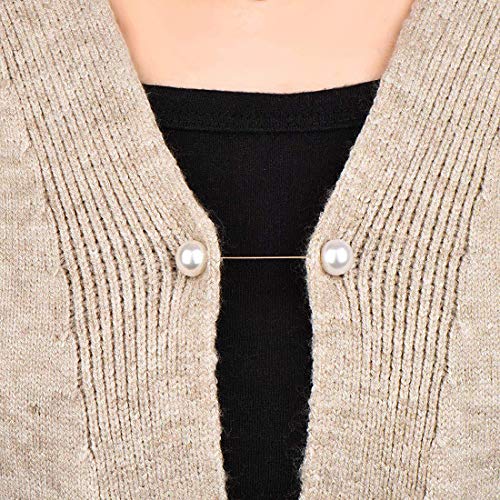queenland Double Faux Pearl Brooch Pins Sweater Shawl Clip Dress Cardigan Collar Safety Pins