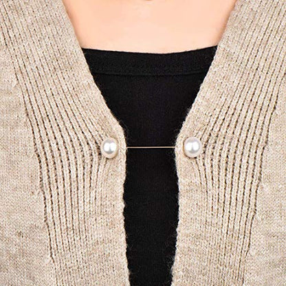 queenland Double Faux Pearl Brooch Pins Sweater Shawl Clip Dress Cardigan Collar Safety Pins