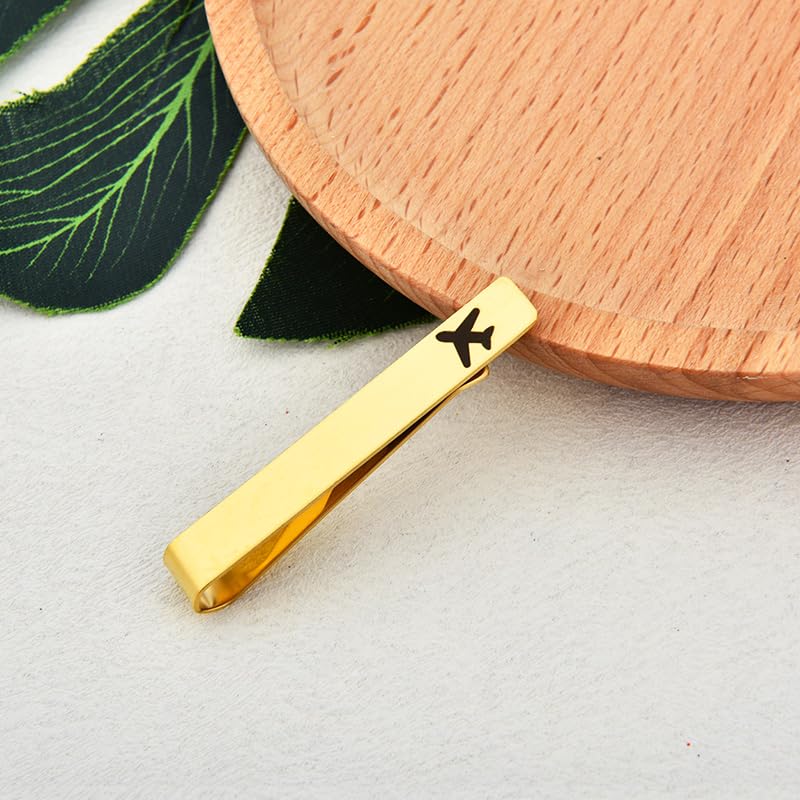 Mens Airplane Tie Clip for Boyfriend Husband Son Flight Attendant Accessories for Men - style: Gold base model