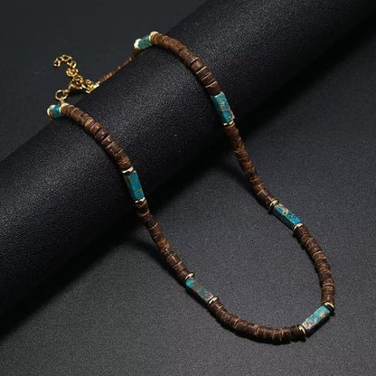 Handmade Wooden Beads Choker Necklace for Men Women Bohemian Coconut Beaded Surfer Necklace Hawaiian Summer Beach Jewelry - color: Blue