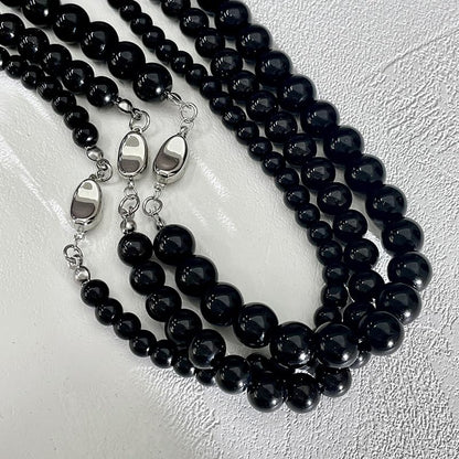 SukAmi 4-10mm Pearl Choker Men Black Pearl Necklace Women Faux Pearl Necklaces 45CM - size: 10mm