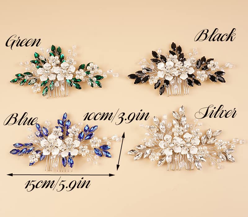 Kercisbeauty Wedding Bridal Silver Hair Comb Crystal Flower Hair Piece for Women Girls Banquet Jewelry (Silver) - color: Silver