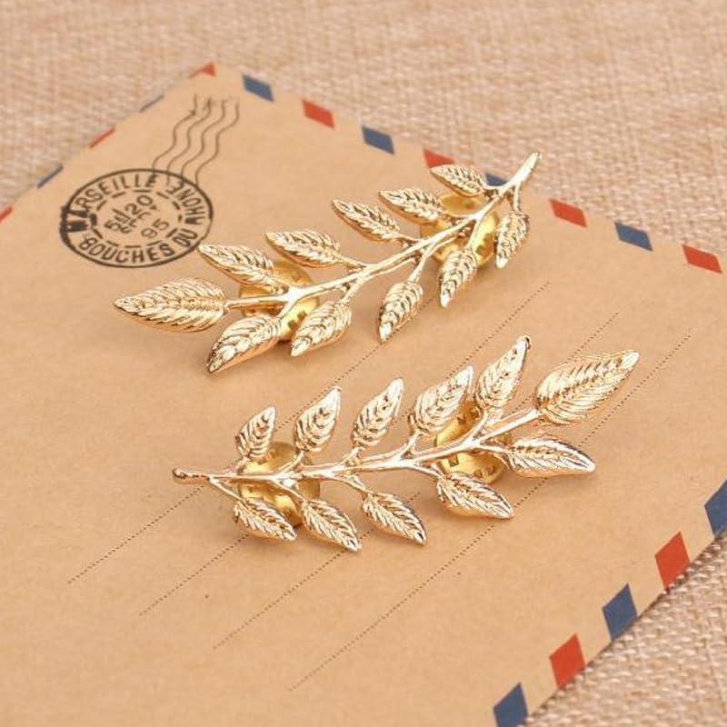 5 Pairs Retro Hollow Pattern Shirt Collar Brooches For Women And Men Gold Plated Triangle & Simple Elegant Double Leaf Collar Pin Brooches Gold Silver Plant Brooch Jewelry - style: Gold leaf