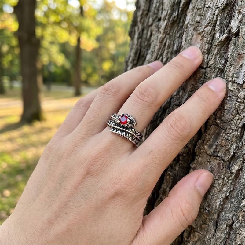 HAIXIAN Innovation Retro Snake Inlaid with 7A grade Zircon Gemstones Ring,S925 Sterling Silver Punk Gothic Cocktail Party Creative Snake Ring for Women - color: Ring_B