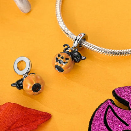 LNQOBU 925 Sterling Silver Charms for Bracelets Dangle Pendant fit Pandora Bracelets or Necklaces Jewelry Woman Gift Beads Charm (With one Spacer Beads) - style: Black Cat Luminous Pumpkin Charm