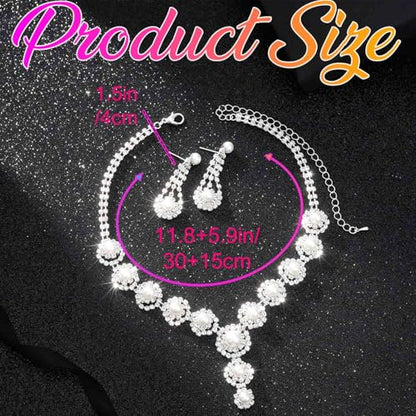 Nicute Pearl Jewelry Set Sparkly Rhinestone Necklace Earrings Sets Prom Costume Bridal Jewelry Set for Women - color: Silver