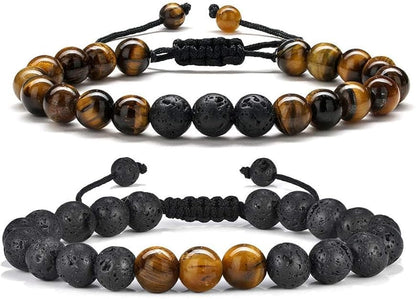Triple Protection Bracelet & Healing Crystals Tiger Eye Beads Bracelet for Men Women, Natural Stone Bracelets for Men - style: Tiger Eye Bracelets - 2 Packs