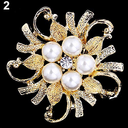 oAtm0eBcl Elegant Princess Brooch Pin, Women Luxury Glossy Faux Pearl Rhinestone Flower Bouquet Brooch Pin, Bridal Wedding Jewelry Gold