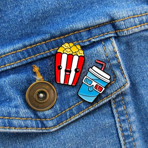 Enamel Pin Set (2 Pins Per Set) for Backpack, Bag, Lapel, Kawaii Button Collector - style: Popcorn & Soda