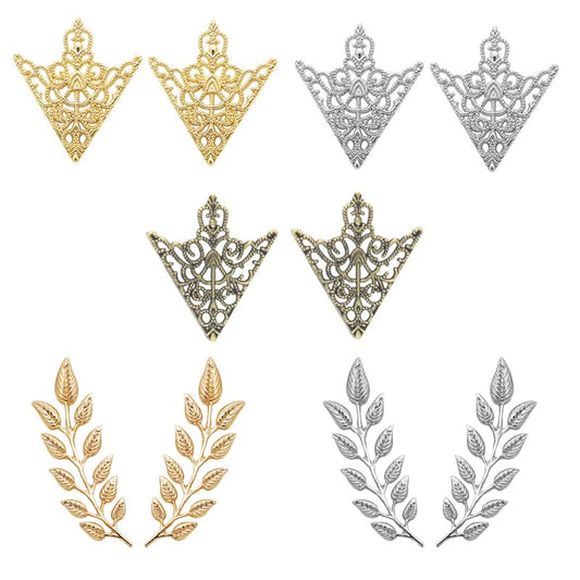 5 Pairs Retro Hollow Pattern Shirt Collar Brooches For Women And Men Gold Plated Triangle & Simple Elegant Double Leaf Collar Pin Brooches Gold Silver Plant Brooch Jewelry - style: leaf triangle