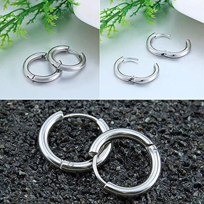 316L Surgical Stainless Steel Huggie Hoop Earrings 8MM Silver Stud Earrings Set Hypoallergenic Earrings for Women Men Girls