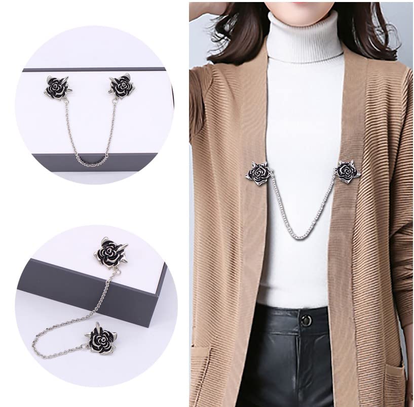 Vintage Sweater Clips Shawl Dresses Shirt Clips Retro Cardigan Collar Chain Clips Brooch Pins for Women - style: Style 3