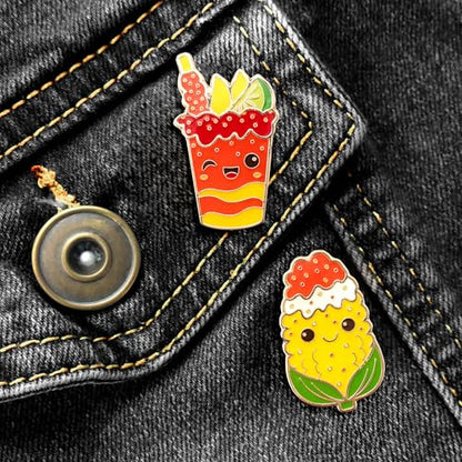 Enamel Pin Set (2 Pins Per Set) for Backpack, Bag, Lapel, Kawaii Button Collector - style: Chamoyada & Elote