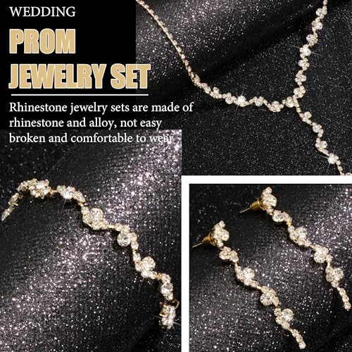 Rhinestone Jewelry Set Crystal Pearl Necklace Bracelet Earrings | Sparkly Necklace Dangle Earrings,Wedding Prom Formal Costume Jewelry Sets for Women - color: Gold3